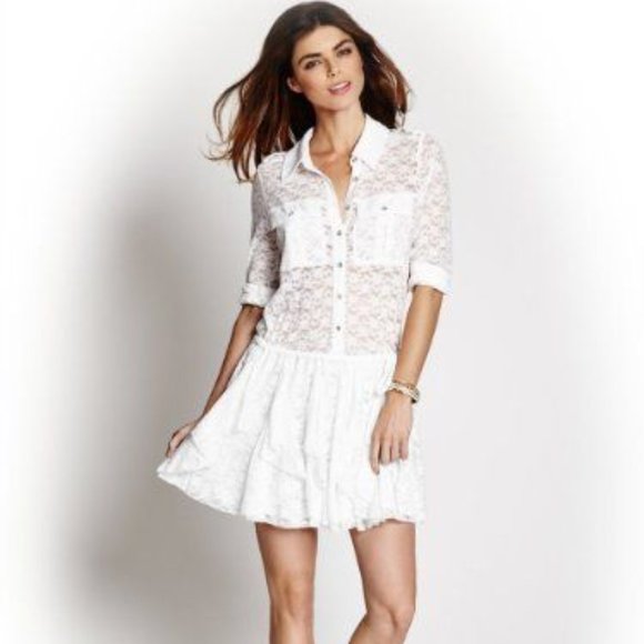 White Guess Ruffle Lace Dress - Picture 1 of 1